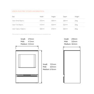 Gazco Vision Electric Stoves Measurements