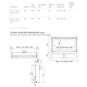 Gazco Studio Slimline - Measurements