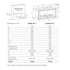 Stovax Studio Air Inset - Measurements