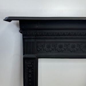 Late Victorian-Edwardian Cast Iron Mantel with Elaborate Floral Frieze Detail