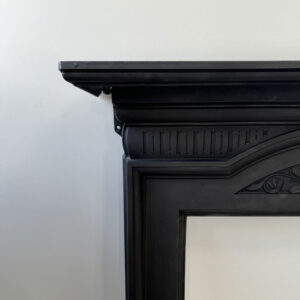 Original Art Nouveau Cast Iron Mantel - Black Finish