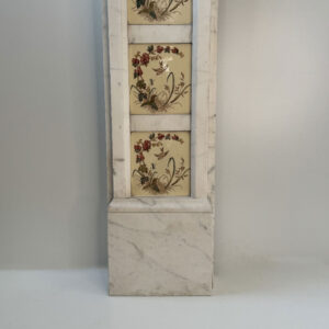 Antique Flat Fronted Late Victorian-Edwardian Carrara Marble Mantel with Original Floral Tiled Inlays 