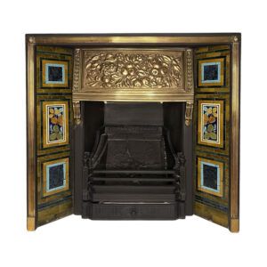 Antique Arts & Crafts Cast Iron & Brass Tiled Insert