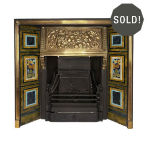 Antique Arts & Crafts Cast Iron & Brass Tiled Insert