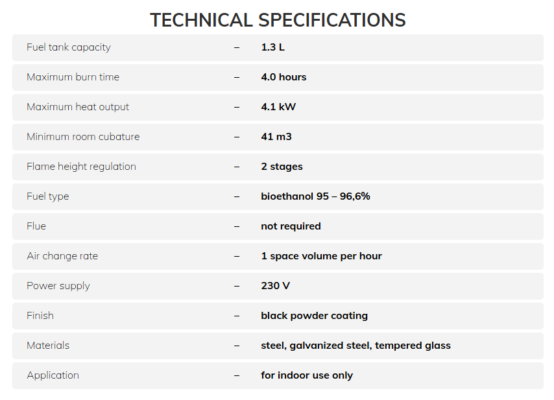 Planika Vertical Technical Specifications
