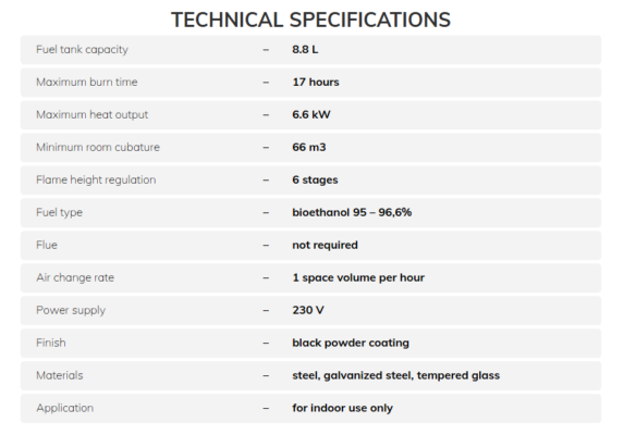 Planika Pillar Technical Specifications 