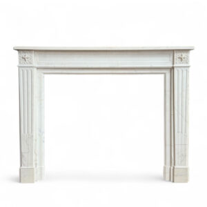 Original French Louis XVI Mantel in Statuary White Marble with Fluted Jambs and Decorative Patrea