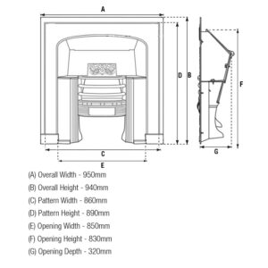 Original Aesthetic Brass Hob Grate Measurements