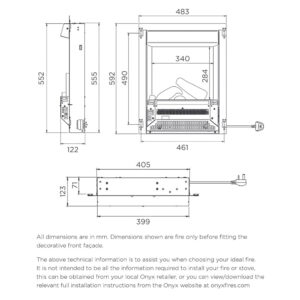 Onyx Mirage 40i Electric Fire - Measurements