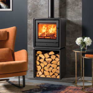 Stovax Riva2 50 Freestanding Fire on Log Box