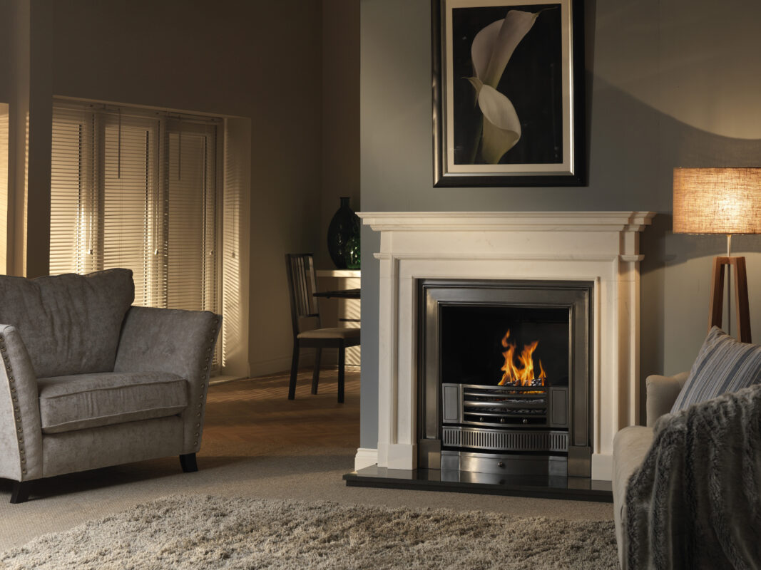 The Aversa 58″ Mantel in Clara Pura Marble